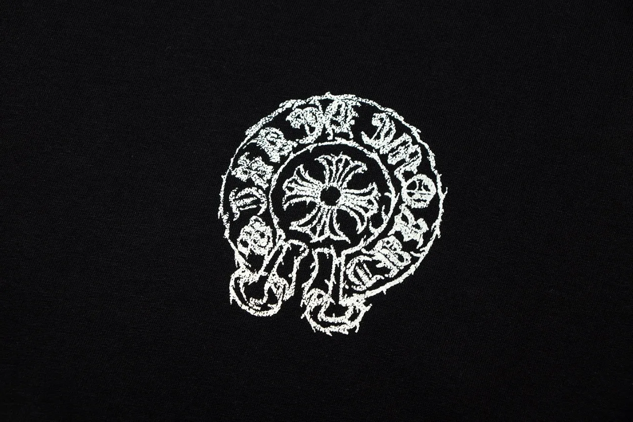 P150 Chrome Hearts Chrome Hearts Sanskrit Horseshoe Cross Short Sleeve Size: SMLXL Color: Black Apricot
